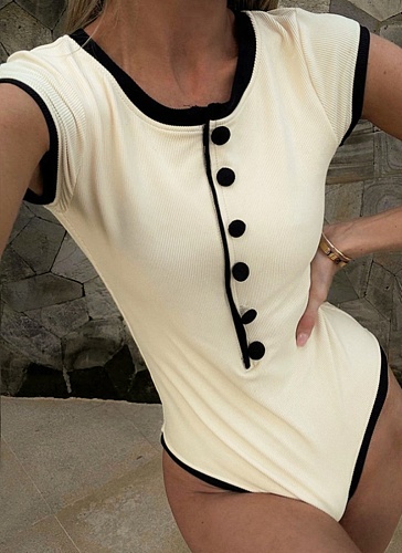 New Slim Fit Hot Girl Sexy Button High Elastic Bodysuit for Women