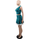 Fashion Sleeveless Cardigan Vest Belly-exposing Slim Short Skirt Two-piece Set