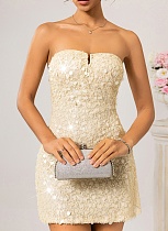 Summer New Sequined Tube Top Off Shoulder Sexy Short Dress