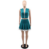 Fashion Sleeveless Cardigan Vest Belly-exposing Slim Short Skirt Two-piece Set