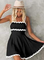 New Fresh And Sweet Contrast Color Sexy Suspender Short Dress For Women