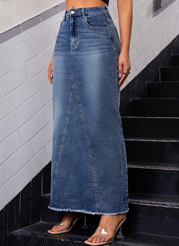 New Denim Tassel Fishtail High Waist Loose Hip Skirt