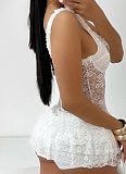 Exquisite Suspender Transparent Lace Multi-Layered Ruffle Dress For Women