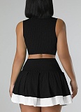 Fashion Sleeveless Cardigan Vest Belly-exposing Slim Short Skirt Two-piece Set