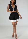 Fashion Sleeveless Cardigan Vest Belly-exposing Slim Short Skirt Two-piece Set