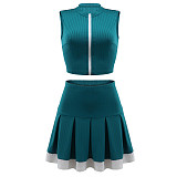 Fashion Sleeveless Cardigan Vest Belly-exposing Slim Short Skirt Two-piece Set