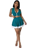 Fashion Sleeveless Cardigan Vest Belly-exposing Slim Short Skirt Two-piece Set