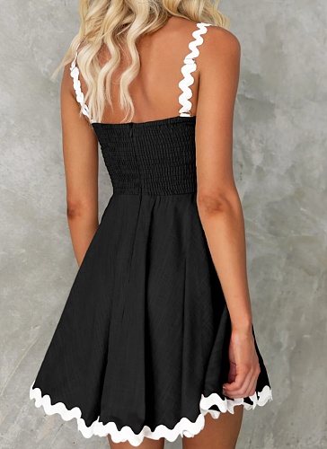New Fresh And Sweet Contrast Color Sexy Suspender Short Dress For Women