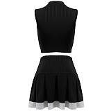 Fashion Sleeveless Cardigan Vest Belly-exposing Slim Short Skirt Two-piece Set