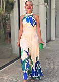 Printed Sexy Sleeveless Flared Shorts Jumpsuit