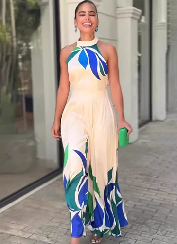 Printed Sexy Sleeveless Flared Shorts Jumpsuit