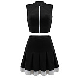 Fashion Sleeveless Cardigan Vest Belly-exposing Slim Short Skirt Two-piece Set