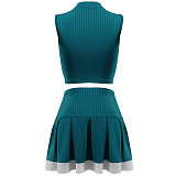 Fashion Sleeveless Cardigan Vest Belly-exposing Slim Short Skirt Two-piece Set