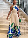 Printed Sexy Sleeveless Flared Shorts Jumpsuit