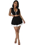 Fashion Sleeveless Cardigan Vest Belly-exposing Slim Short Skirt Two-piece Set