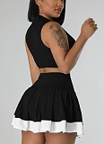 Fashion Sleeveless Cardigan Vest Belly-exposing Slim Short Skirt Two-piece Set
