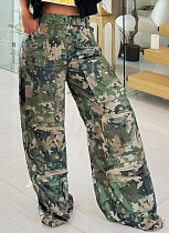 New Summer Camouflage Print High Waist Straight Loose Overalls