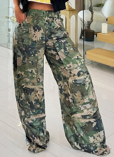 New Summer Camouflage Print High Waist Straight Loose Overalls
