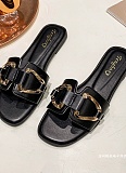 Summer New All-Match Soft Leather Flat Slip-On Square Buckle Beach Sandals
