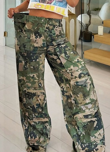 New Summer Camouflage Print High Waist Straight Loose Overalls