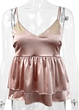 Summer Sexy Backless Suspender V-Neck Pleated Top For Women