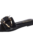 Summer New All-Match Soft Leather Flat Slip-On Square Buckle Beach Sandals