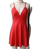 Red Sexy Deep V Neck Spaghetti Strap Backless Dress For Women