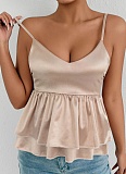 Summer Sexy Backless Suspender V-Neck Pleated Top For Women