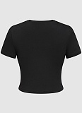 Women'S Lips Printed Crew Neck T-Shirt Top