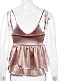 Summer Sexy Backless Suspender V-Neck Pleated Top For Women