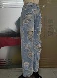 New Floral Graffiti Ripped High Waist Loose Straight Jeans
