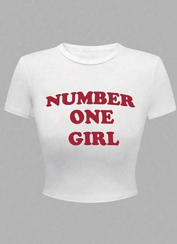 Letter Printed Women'S Round Neck T-Shirt Tops