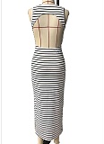 Striped Print Slit Holiday Style Sexy Backless Dress For Women