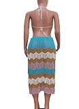 Women's Casual Sexy Bikini Colorblock Beach Skirt Two-Piece Set