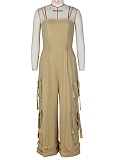 Sexy Tube Top Multi-Pocket Workwear Wide-Leg Jumpsuit For Women