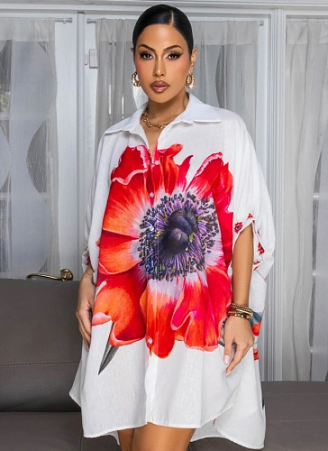 Women'S Casual Fashion Printed Cardigan Short Dress