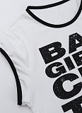 2025 Summer Letter Printed Contrast Color Edge Short Sleeve Tops For Women