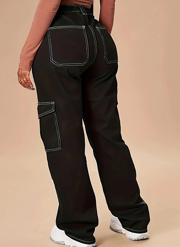 Personalized Street Loose Wide-Leg Workwear Multi-Pocket Women'S Jeans