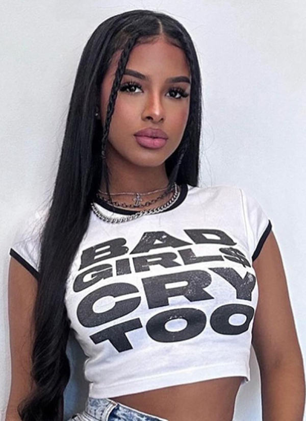 2025 Summer Letter Printed Contrast Color Edge Short Sleeve Tops For Women