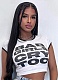 2025 Summer Letter Printed Contrast Color Edge Short Sleeve Tops For Women