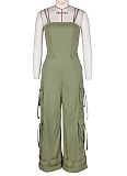 Sexy Tube Top Multi-Pocket Workwear Wide-Leg Jumpsuit For Women