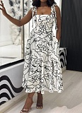 Printed Slim Fit Sexy Suspender Long Swing Dress For Women