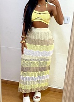 Women's Casual Sexy Bikini Colorblock Beach Skirt Two-Piece Set