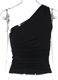 New Solid Color One-Shoulder Oblique Collar Fashionable Personality Slim Vest