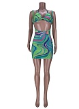 Fashion Casual Halterneck Gradient Sexy Short Skirt Two Piece Set