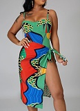 Beach Print One-Piece Swimsuit Fashion Cover Up Skirt Two-Piece Set Women