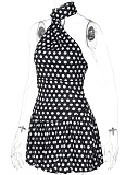 Summer New Hot Girl Sexy Polka Dot Halter Neck Top Slim Short Skirt Two-Piece Set