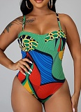 Beach Print One-Piece Swimsuit Fashion Cover Up Skirt Two-Piece Set Women