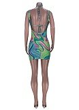 Fashion Casual Halterneck Gradient Sexy Short Skirt Two Piece Set