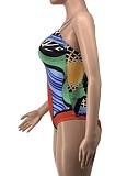 Beach Print One-Piece Swimsuit Fashion Cover Up Skirt Two-Piece Set Women
